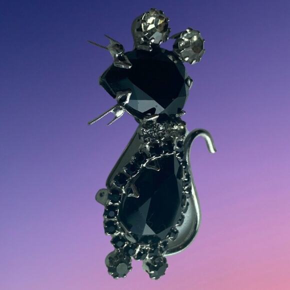 Vintage Black and Clear Juliana Style Rhinestone Mouse Brooch - Picture 3 of 4